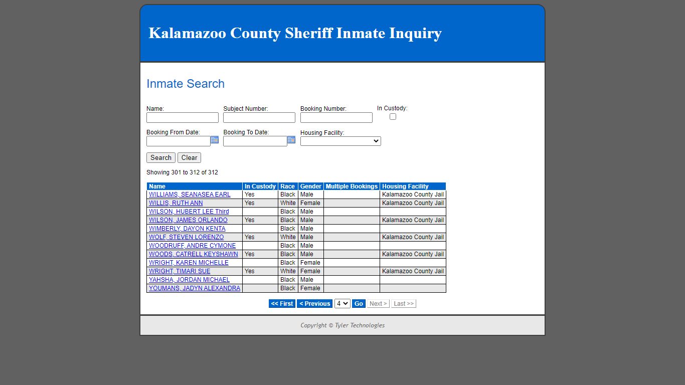 Inmate Search - Kalamazoo County County Consolidated Dispatch
